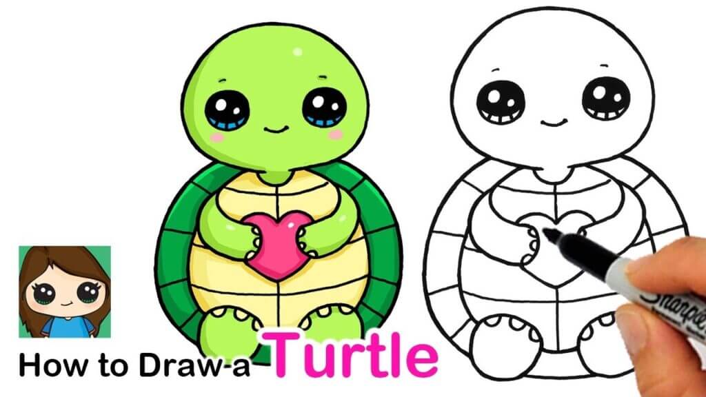 HOW TO DRAW A SWEET AND CUTE TURTLE EASY CUTE DRAWING OF ANIMALS