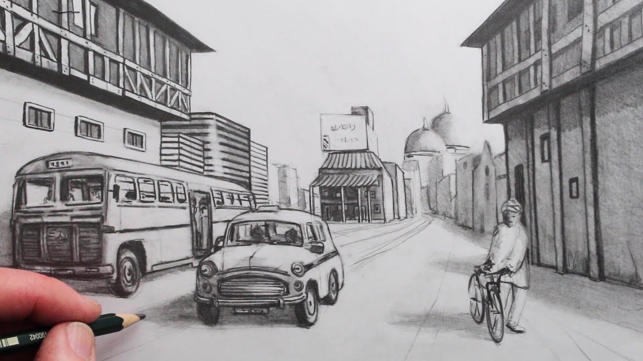 How To Draw A City Street View In 1 Point Perspective Narrated Learn 2486