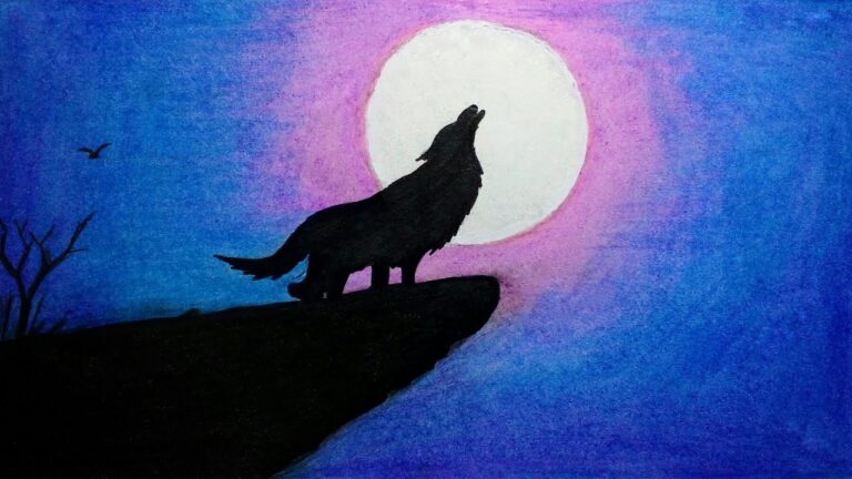 Simple Moonlight scenery drawing with Oil Pastels - step by step